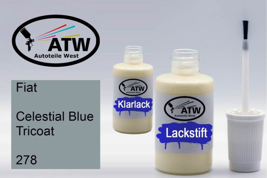 Fiat, Celestial Blue Tricoat, 278: 20ml Lackstift + 20ml Klarlack - Set, von ATW Autoteile West.